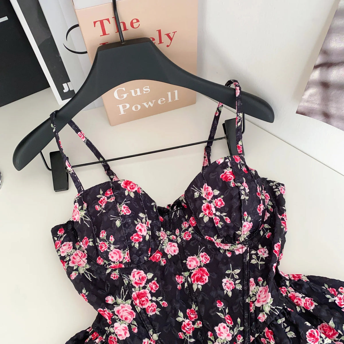 French Corset Print Ruffle Strap Tank Top for Women