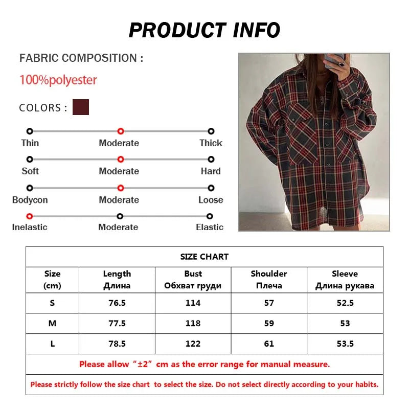Oymimi Fashion Red Plaid Print Women's Shirt Elegant Long Sleeve Pockets Blouses Casual New Lapel Single Breasted Shirts Female