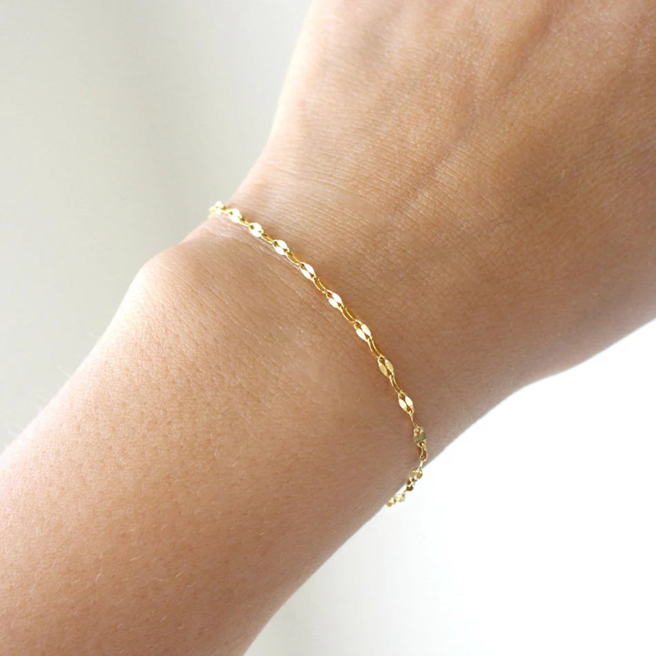 Gold Tone Stainless Steel Figaro Chain Bracelet for Women