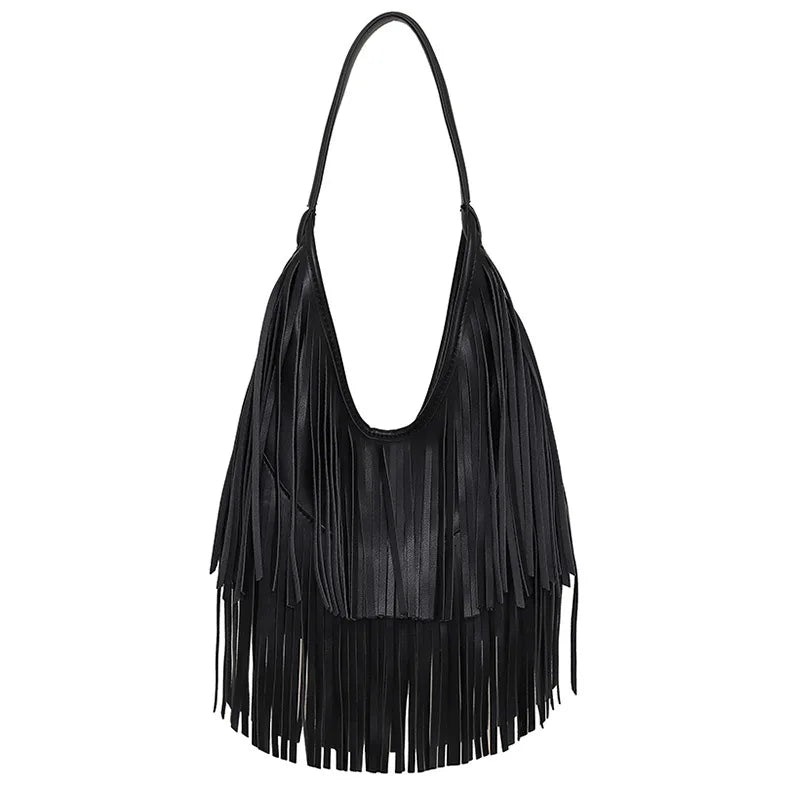 Long Tassel Lux PU Soft Leather Shoulder Bag for Women