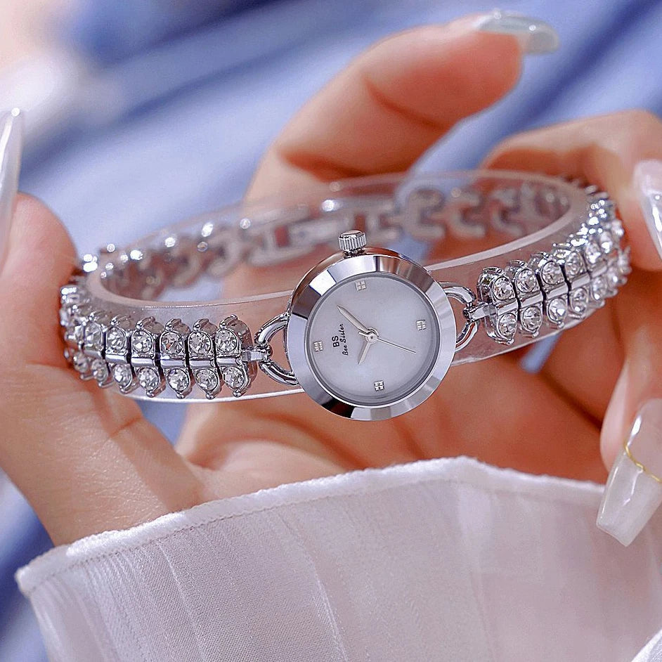 Small Diamond Accent Gold Chain Quartz Watch for Women