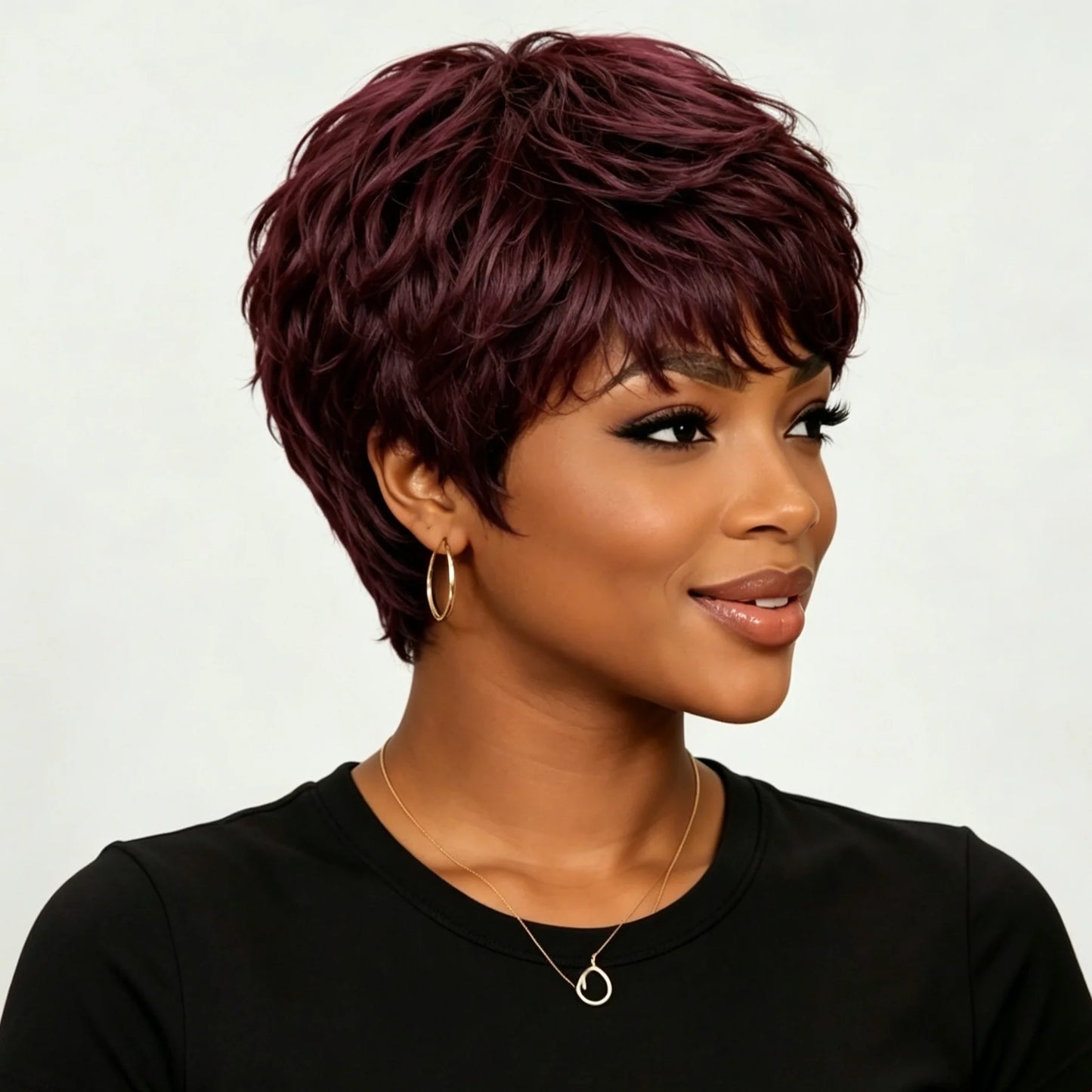 Pixie Cut Wigs Human Hair with Short Bangs Full Machine-made 180% Density for Women Natural Look