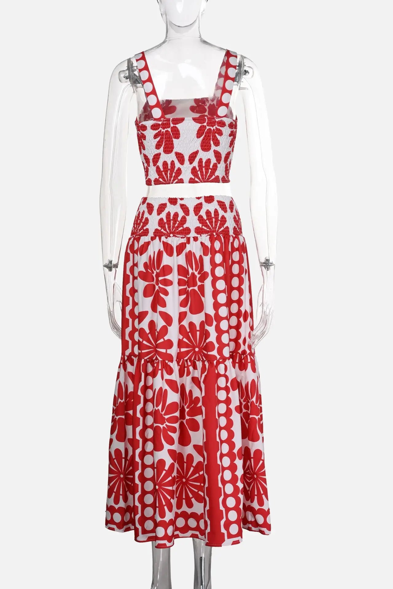 Boho Backless Vintage Print Cami Top And Maxi Skirt Set for Women