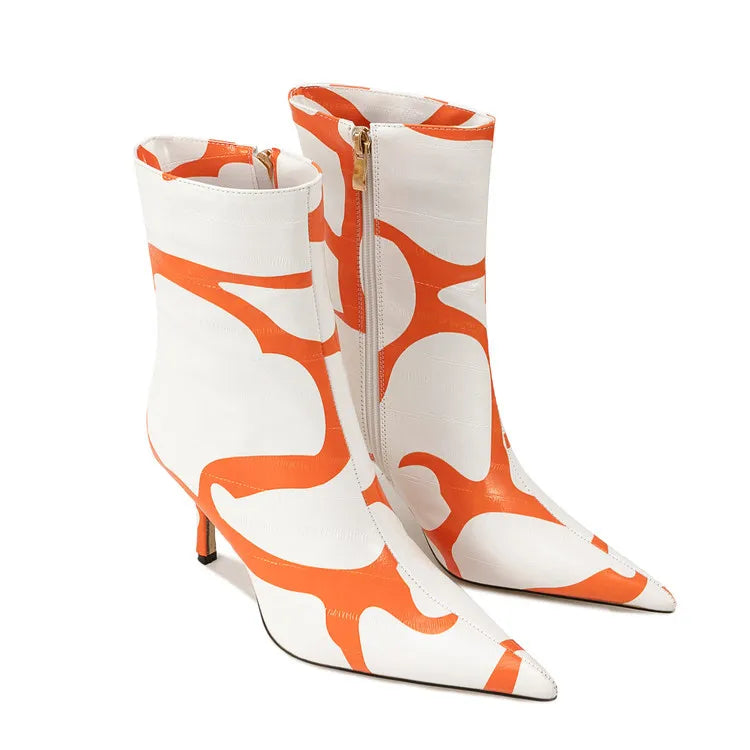Fashion Trendy Pointed Toe High Heel Ankle Boots With Side Zipper for Women