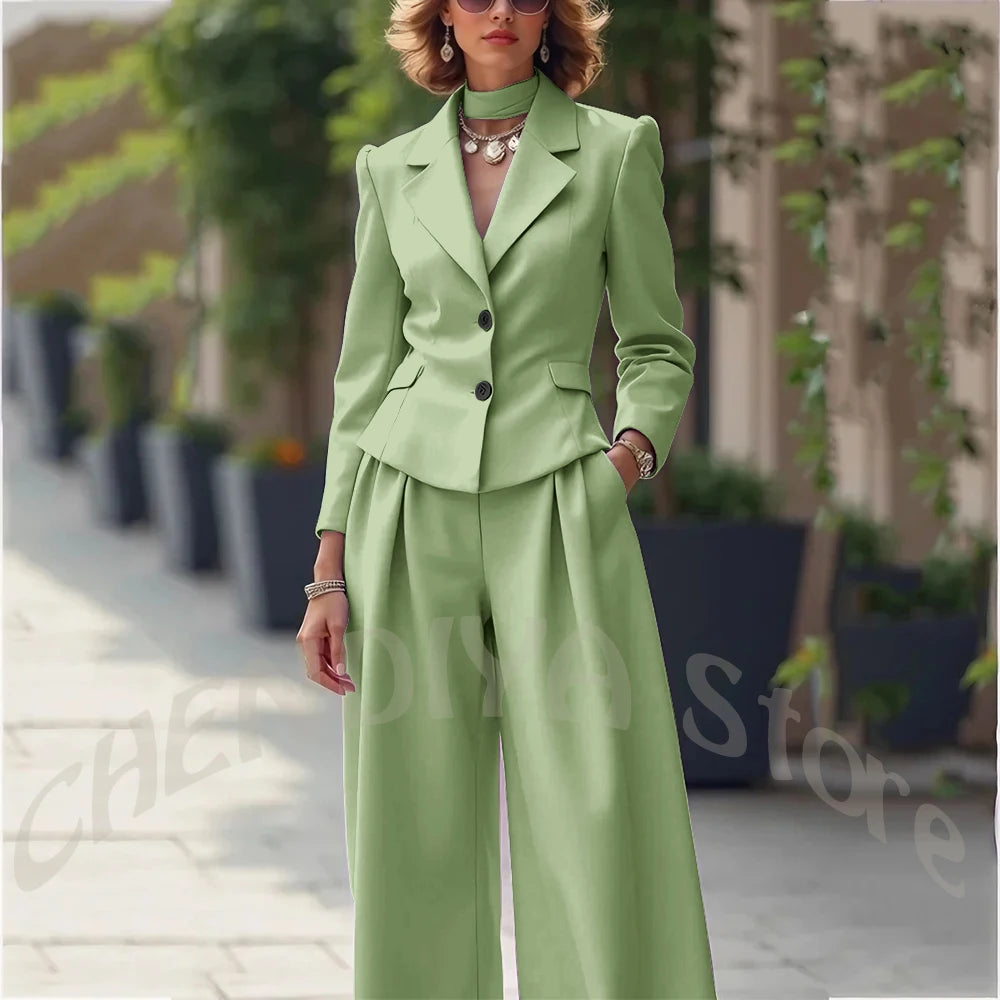 Elegant Notch Lapel Tailored Two Piece Suit Set for Women