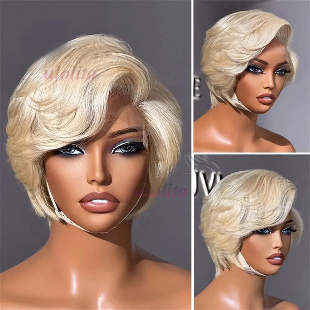 Blonde Pixie Cut Lace Front Human Hair Wig for Women