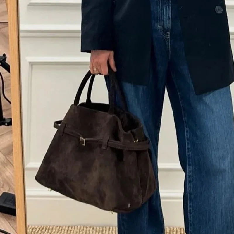 Autumn and winter new frosted suede belt buckle hand-held tote bag lazy style commuting women's bag