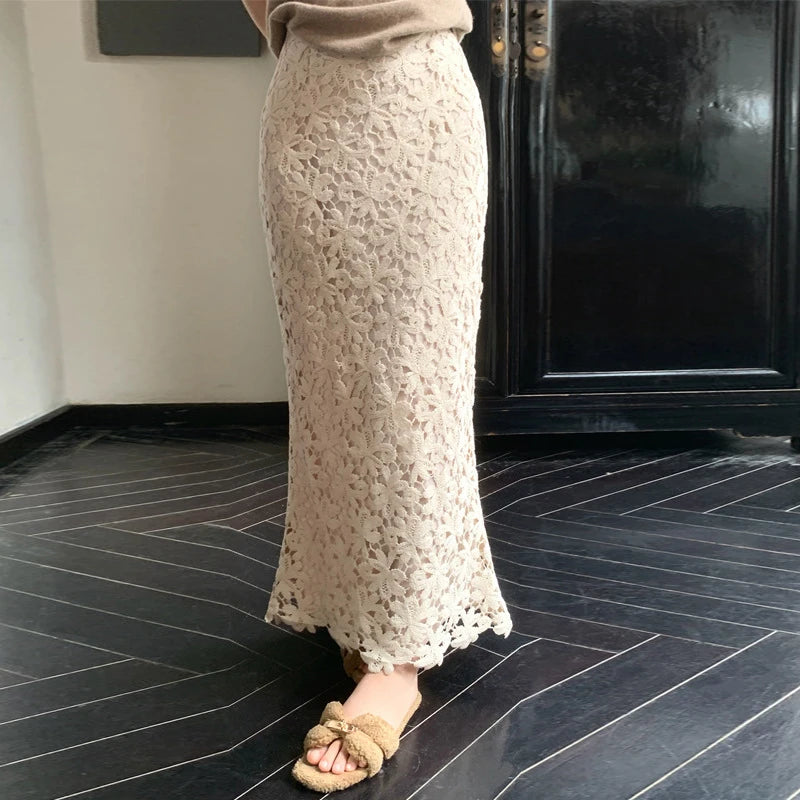 Elegant White Lace Corset Two Piece Skirt Set for Women