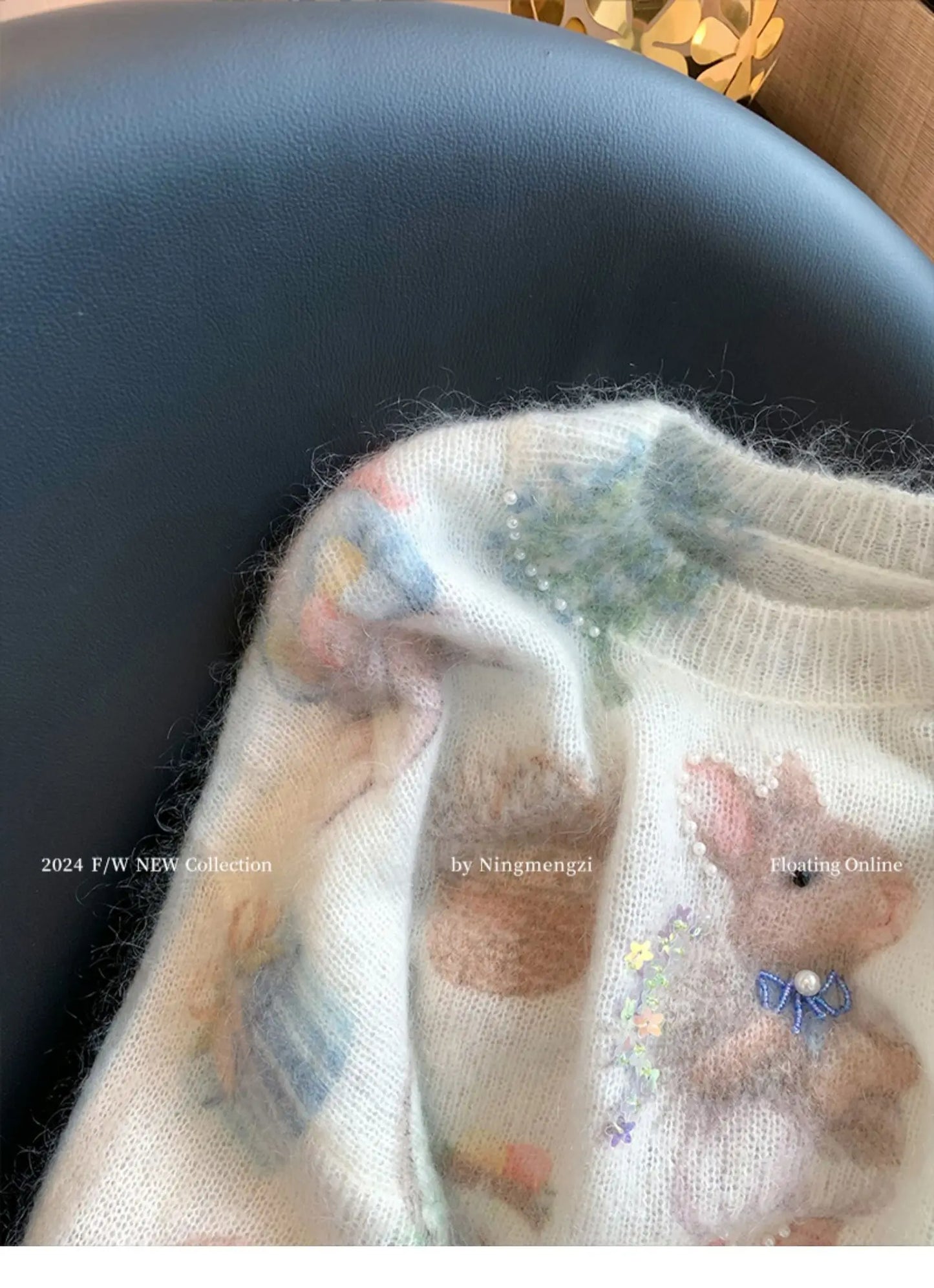 Rabbit Print Beaded Knit Sweater
