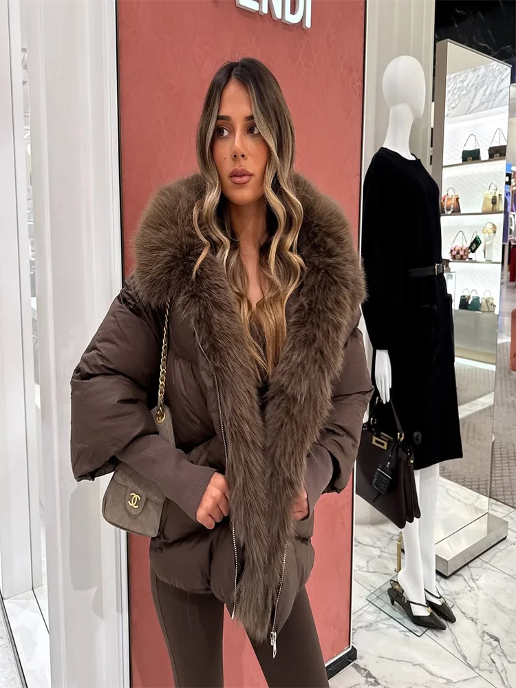 Vintage Women's Fur Coat Elegant Furs Collar Puffer Thicken Full Sleeve Jacket With Furs Female 2025 Autumn Winter Woman Coats