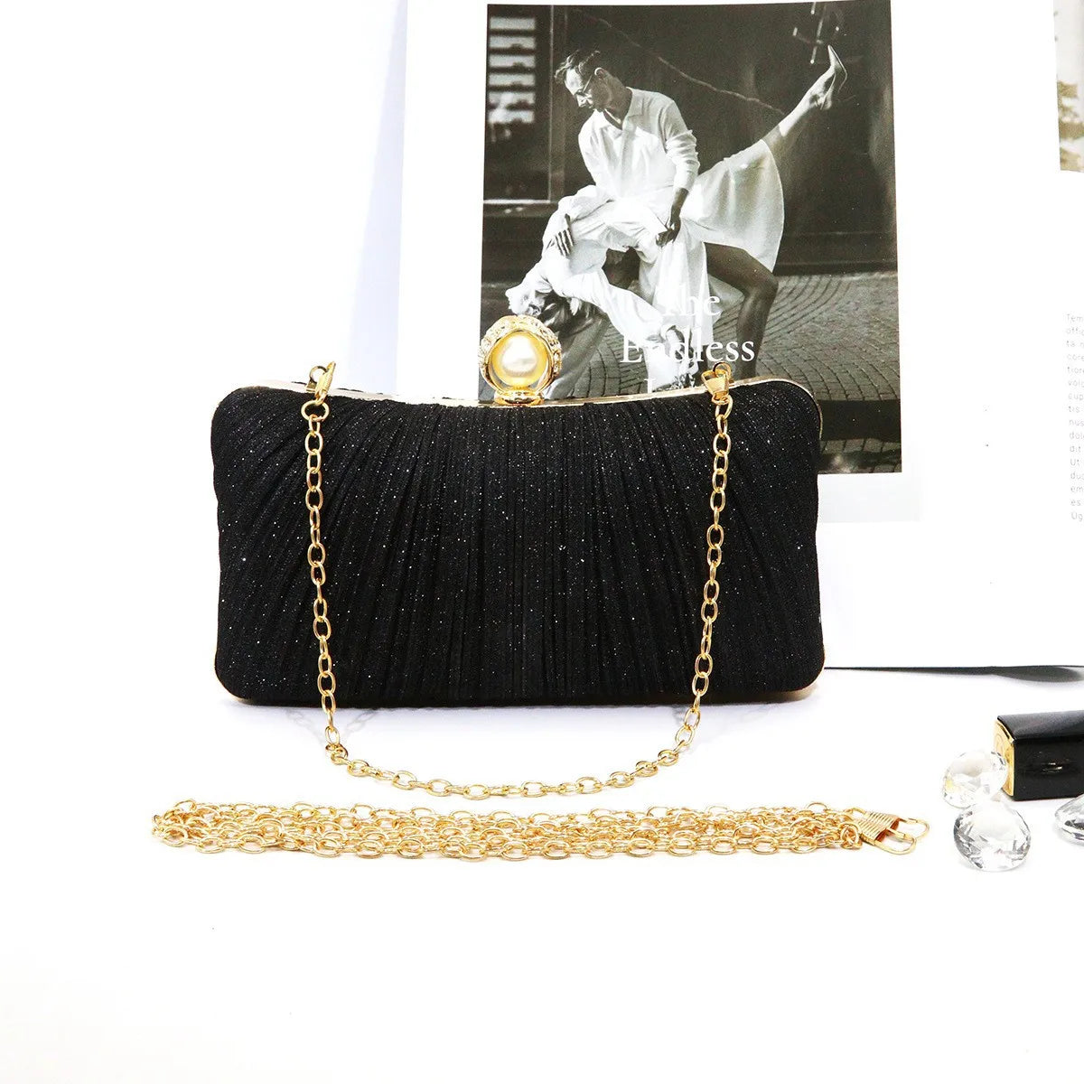 Elegant Pleated Chain Clutch Evening Bag for Women