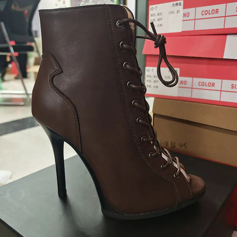 Lace Up Open Toe Latin Dance Boots With Stiletto Heels for Women