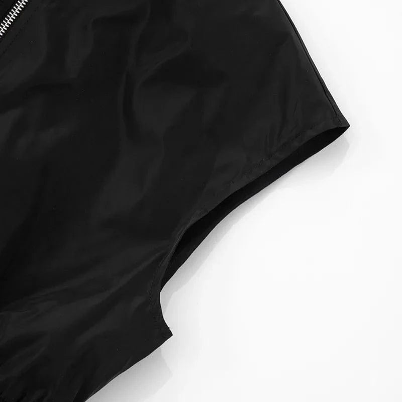Joskaa Casual Black Cardigan Tops Women Hipster O-Neck Sleeveless Zipper Vests Jackets 2025 Summer Outerwear Y2K Streetwear