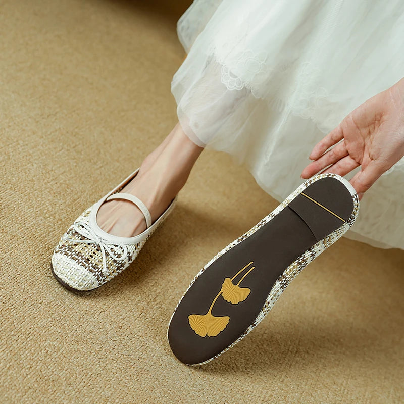All Day Comfort Textured Woven Bowtie Ballet Flats for Women