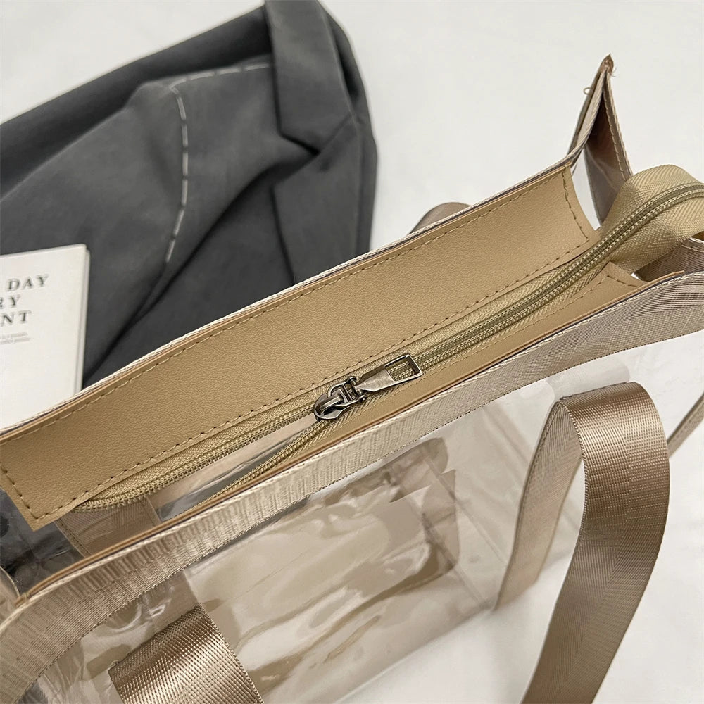 Two In One Transparent PVC Shoulder Bag Set for Women