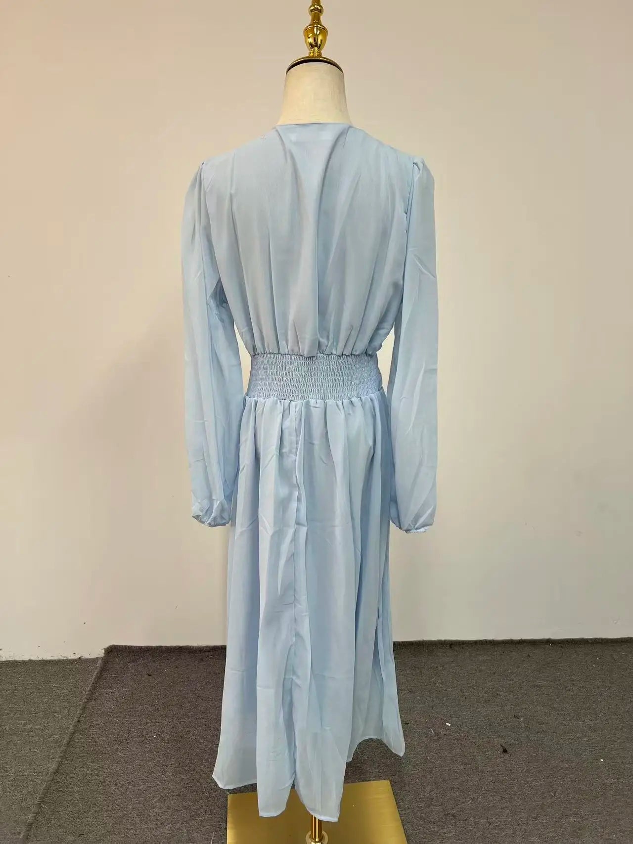 Elegant Blue Chiffon Ankle Length Flowing Dress For Women