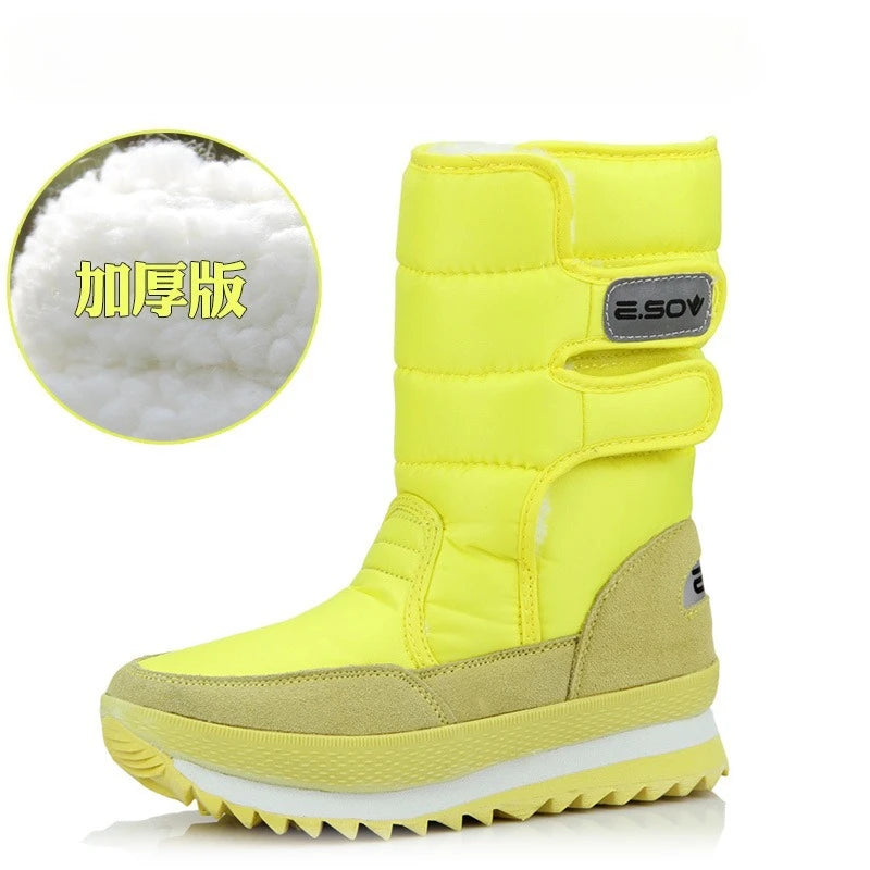 Thick Waterproof Plush Mid Calf Snow Boots for Women
