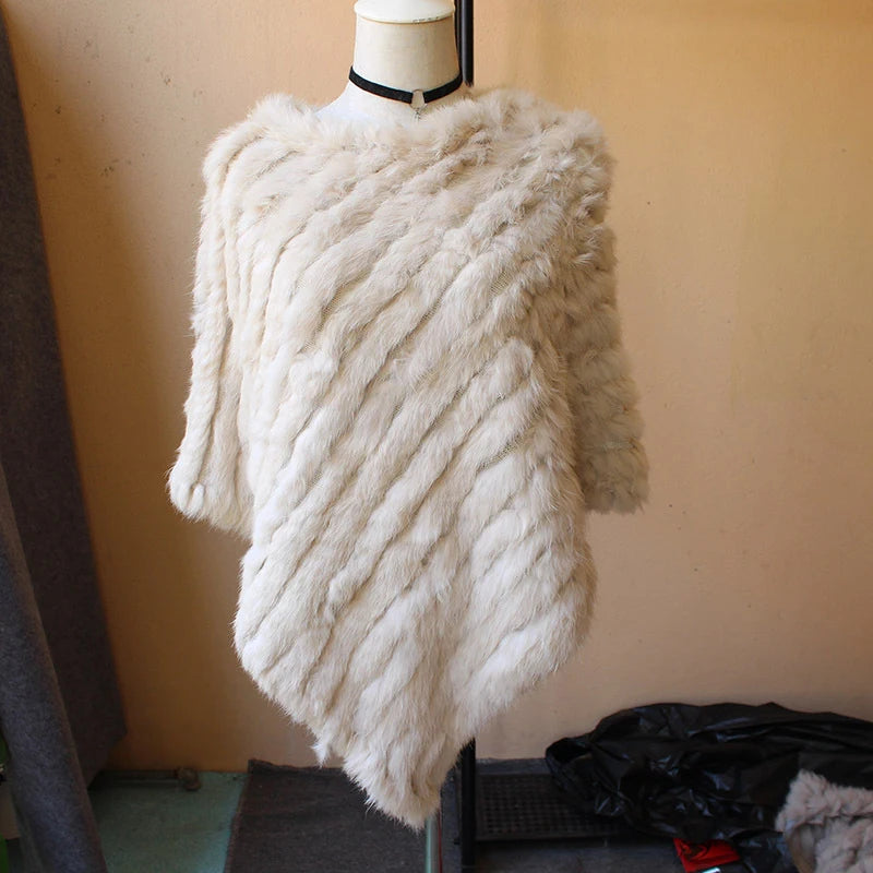 Rabbit Fur Knit Shawl Coat