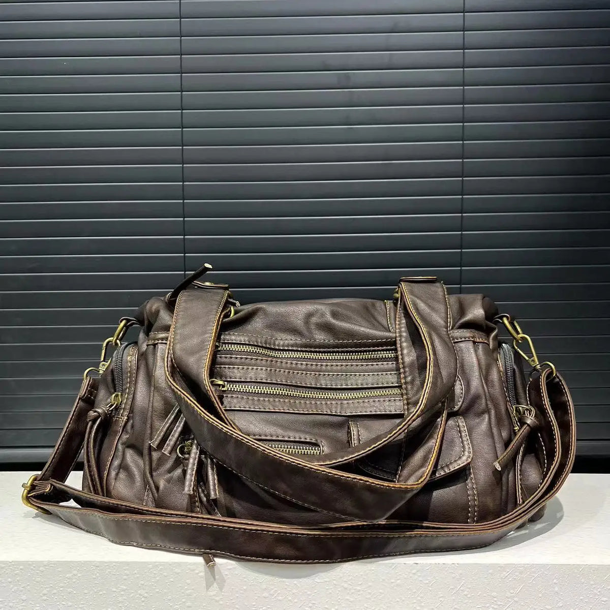Washed Leather Look Crossbody Bag