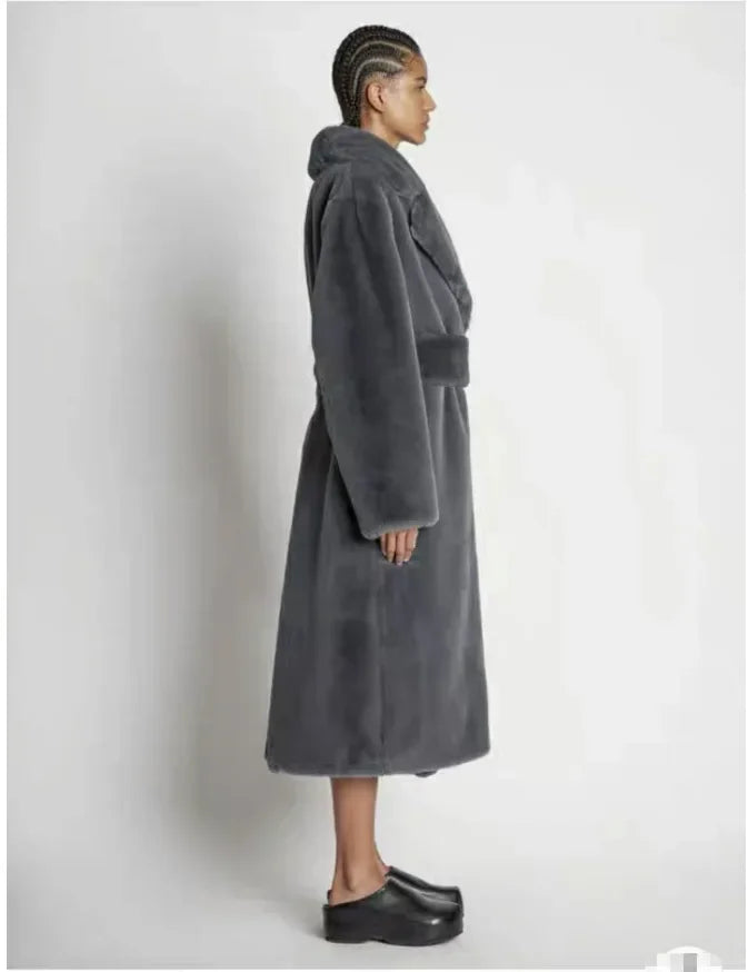 Long Belted Faux Fur Winter Coat