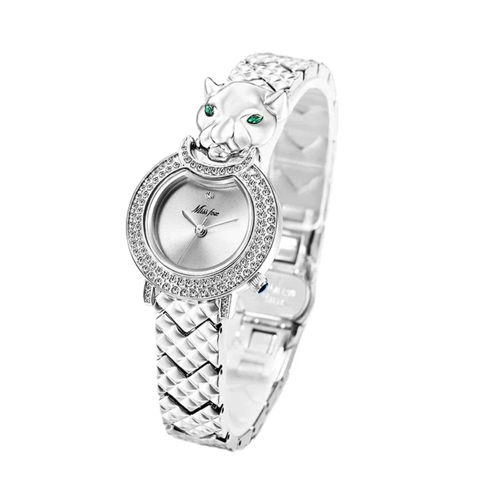 Wristwatch Leopard Print 3D Bling Diamond Dial Alloy Case Quartz Movement Casual Style