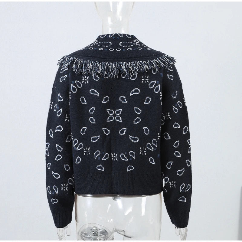 Ethnic Tassel Women 's Sweater Knitted V-neck Bandage Thicken Full Sleeve Jumper For Woman Winter Woman Coats Jacket Knitwear