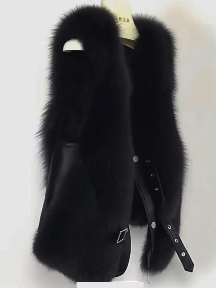 2025 Autumn Winter Women Vest Short Style Splicing Solid Color Fur Coat New