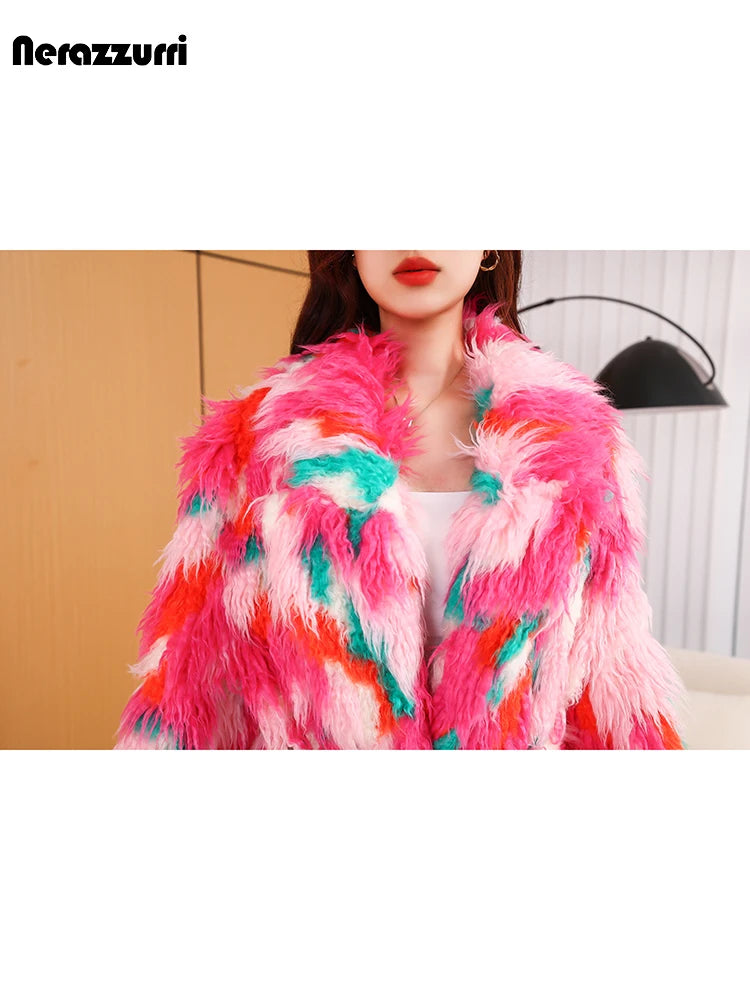 Colorful Plush Oversized Faux Fur Maxi Coat for Women