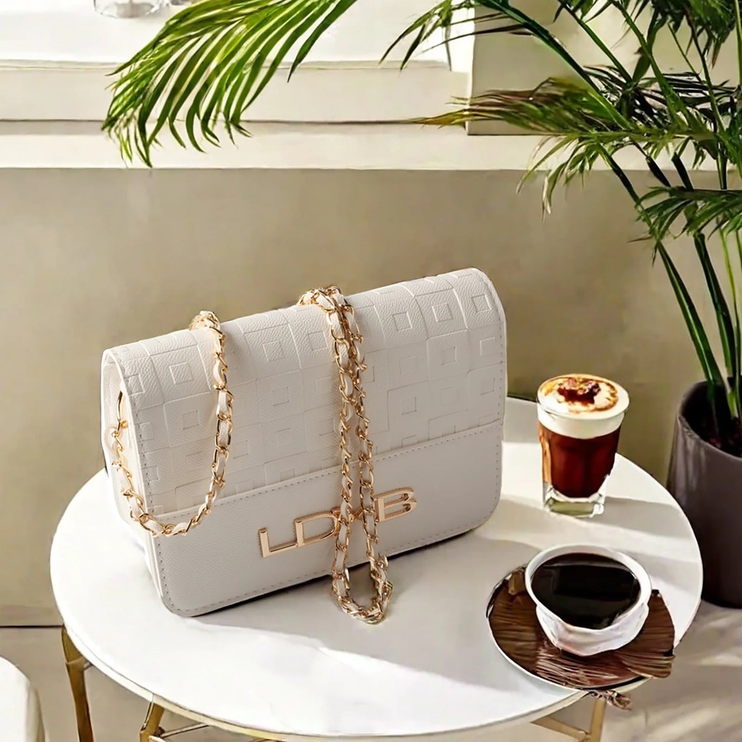 Square Letter Print Faux Crossbody Bag