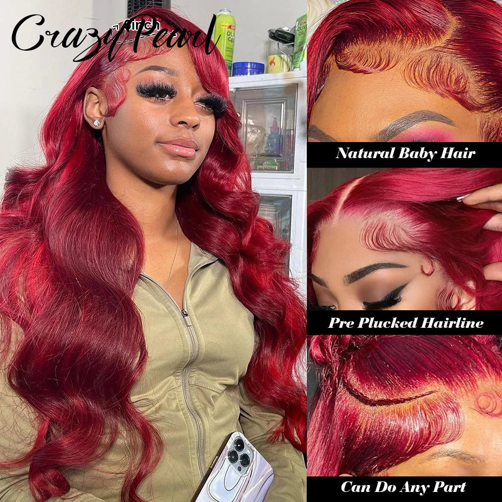 Burgundy Body Wave Lace Front Human Hair Wig for Women