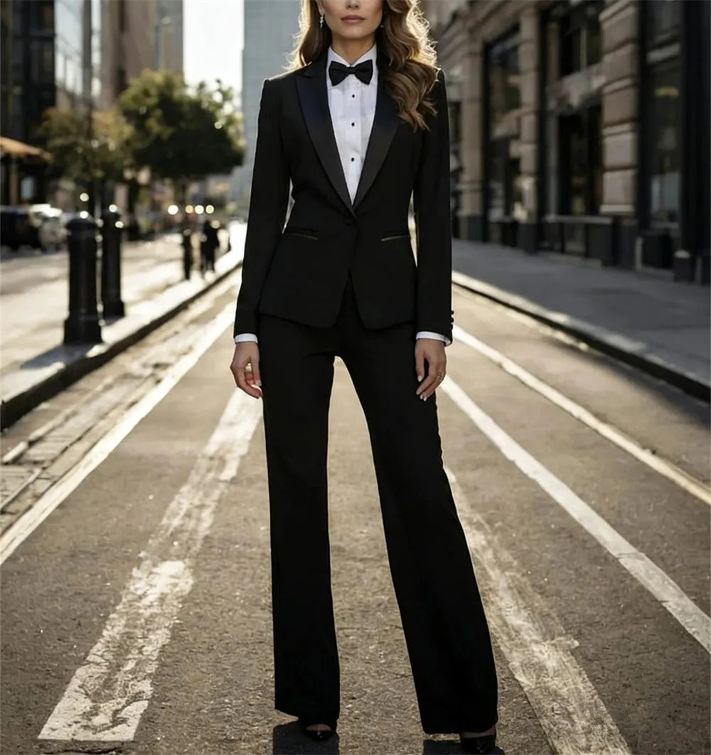 Elegant Women’s Brown Tuxedo Suit 2 Pieces Set Formal Blazer & Pants Tailored Fit Party Outfit (Jacket+Pants)