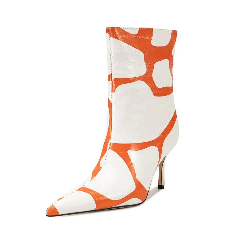 Fashion Trendy Pointed Toe High Heel Ankle Boots With Side Zipper for Women