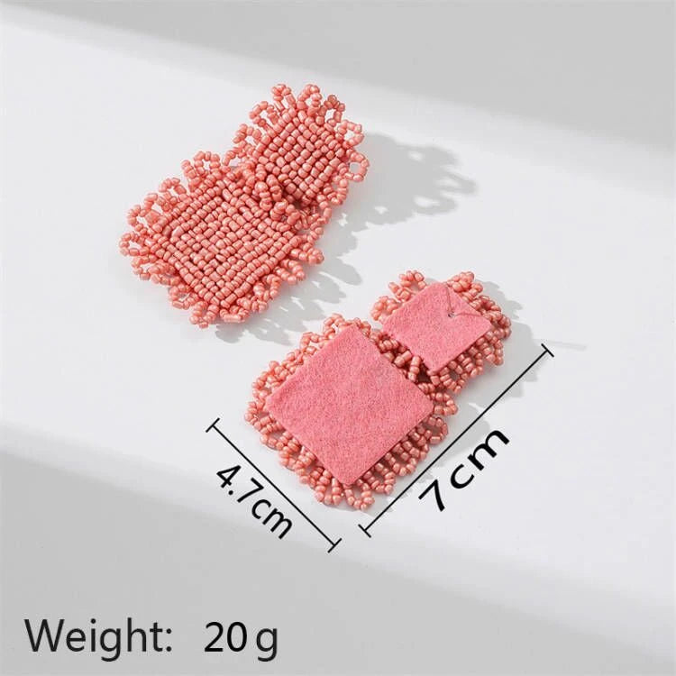 Bohemian Beaded Square Fringe Drop Earrings for Women