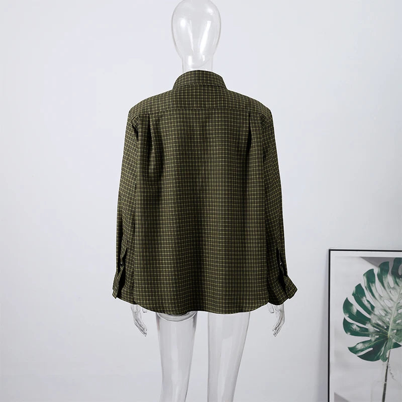 Long Sleeve Plaid Button-Up Shirt Jacket for Women