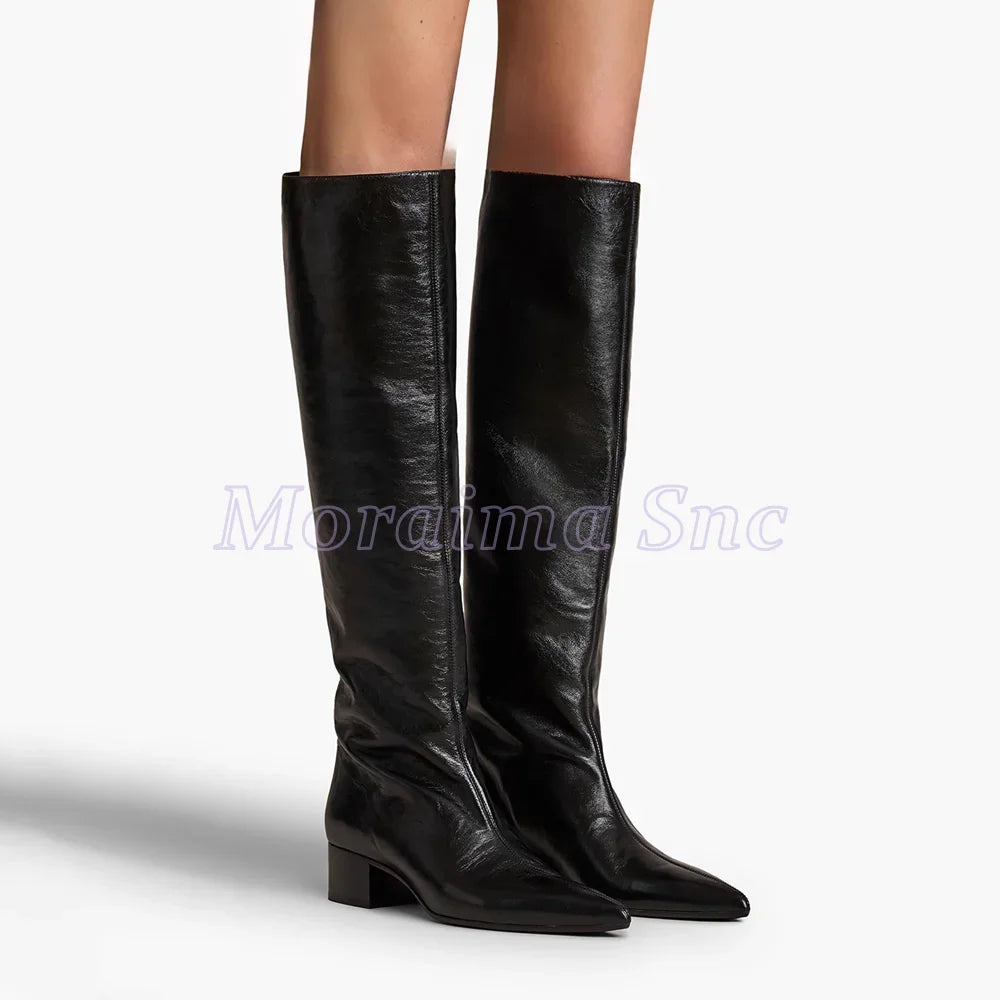 Python Pattern Pointed Toe Block Heel Knee High Boots For Women