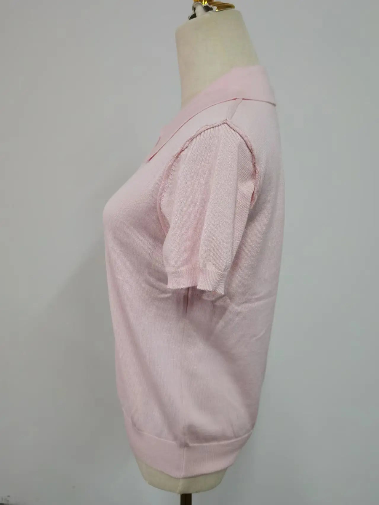 Casual Slim Fit Pink Breathable Knit Polo Top For Women