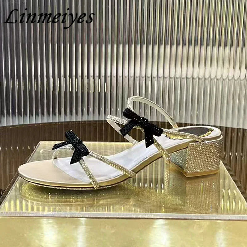 Crystal Rhinestone Butterfly Knot High Heel Sandals for Women