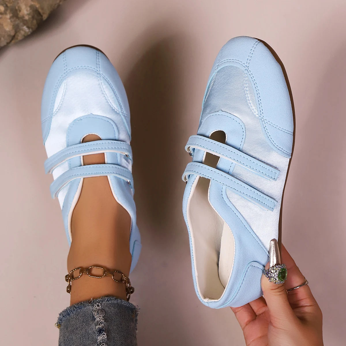 Cushioned Hook And Loop Casual Walking Sneakers For Women