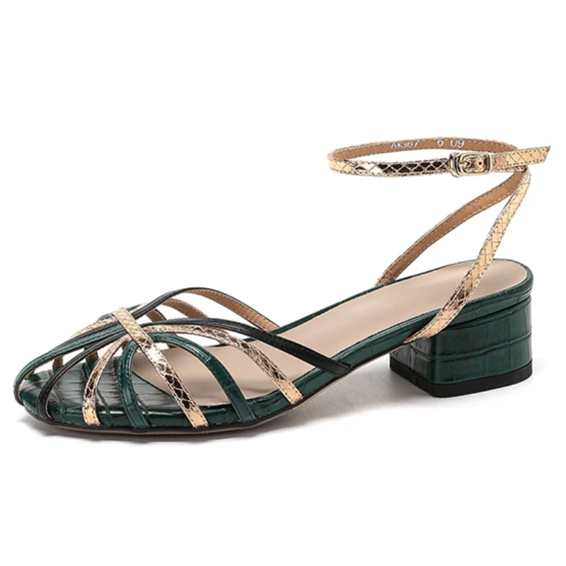 Leather Gladiator Sandals Block Heel