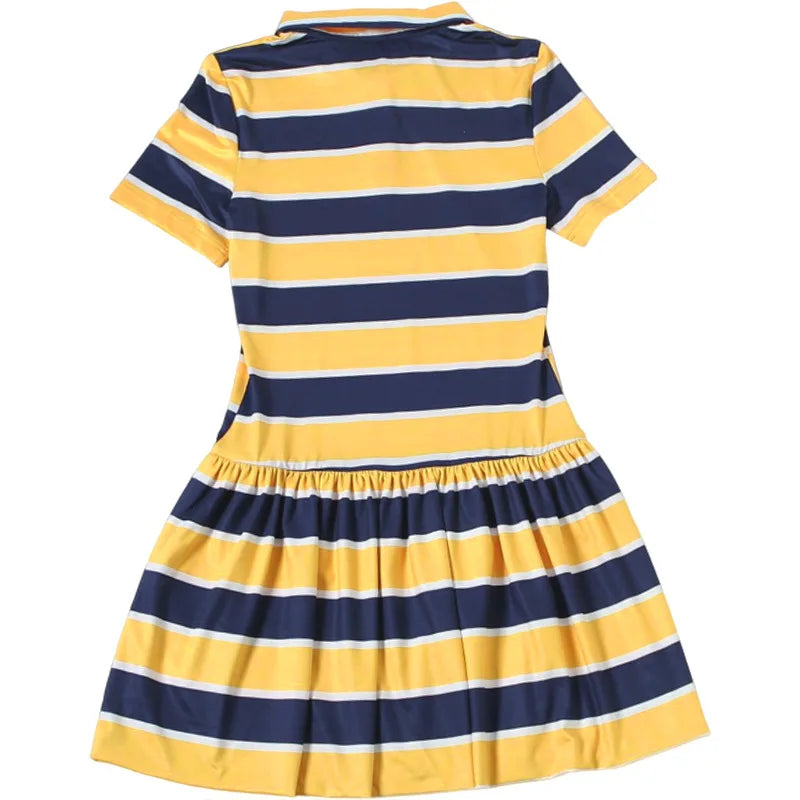 Vibrant Yellow Striped Patchwork Mini Dress for Women