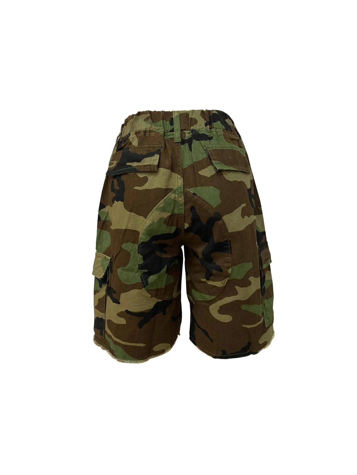 Printed Camo Multi Pocket Casual Shorts with Elastic Waist for Women