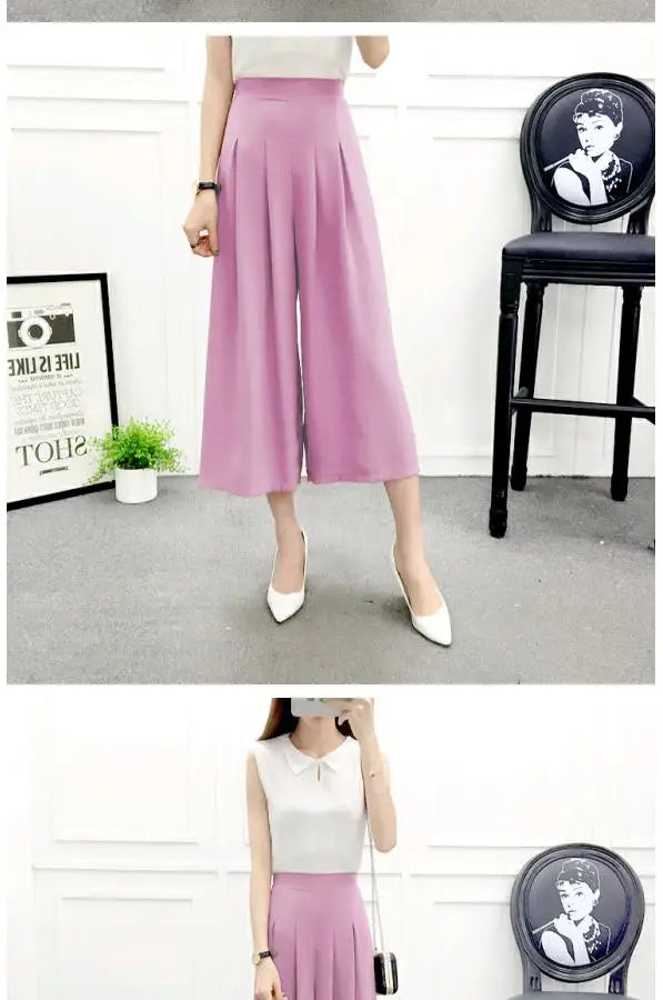 High Waist Pleated Wide Leg Cotton Linen Pants For Women
