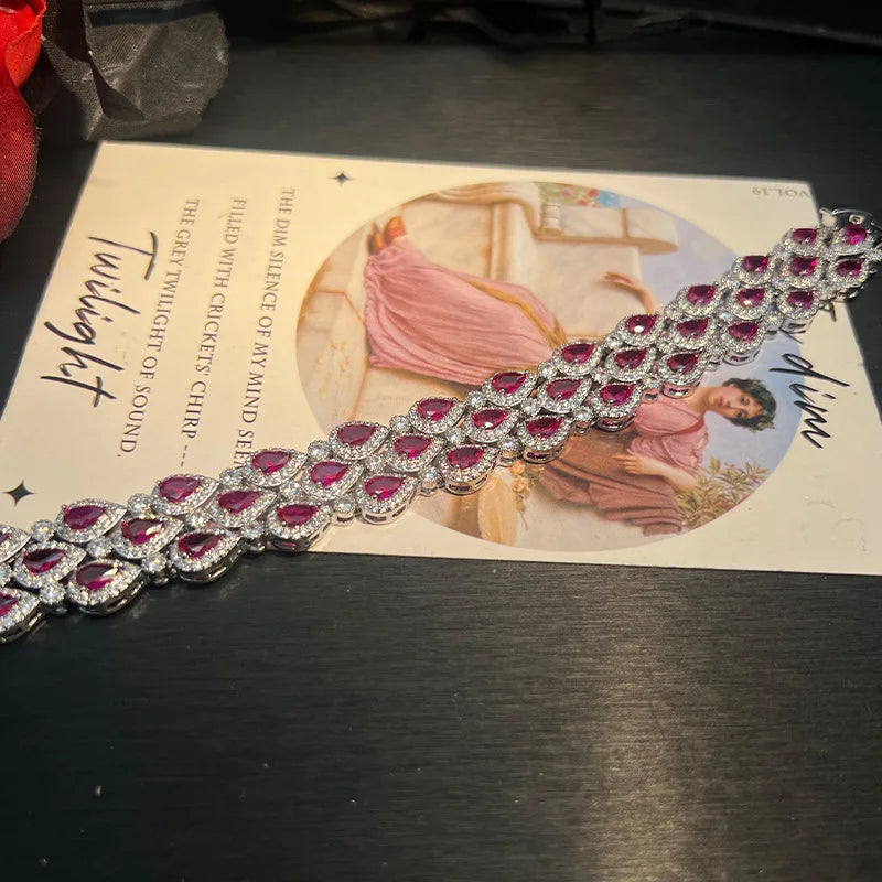 Zircon Tassel Necklace and Bracelet Set for Women
