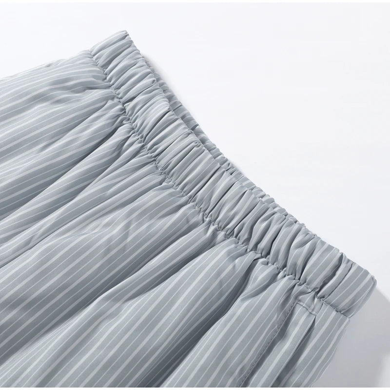 Striped Hooded Puffer Jacket and Wide Leg Pants Set for Women