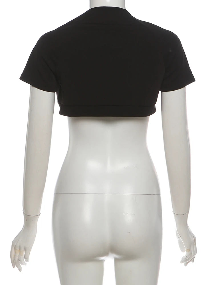 Nibber Summer T-Shirt Women Hottie Single-Breasted Fashion Classic Short Sleeve O-Neck Sexy Midnight Street Party Club Crop Tops