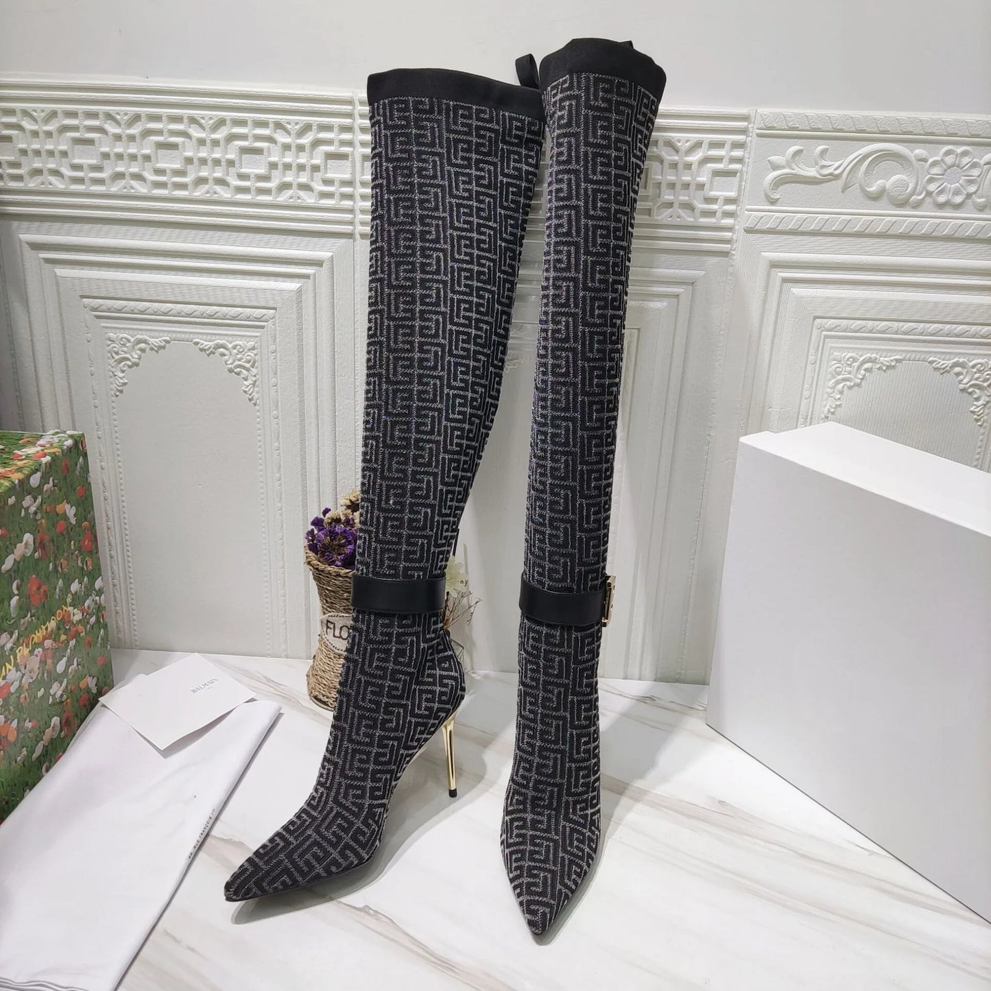 Over The Knee Stretch Pointed Toe With Buckle Sock Boots For Women