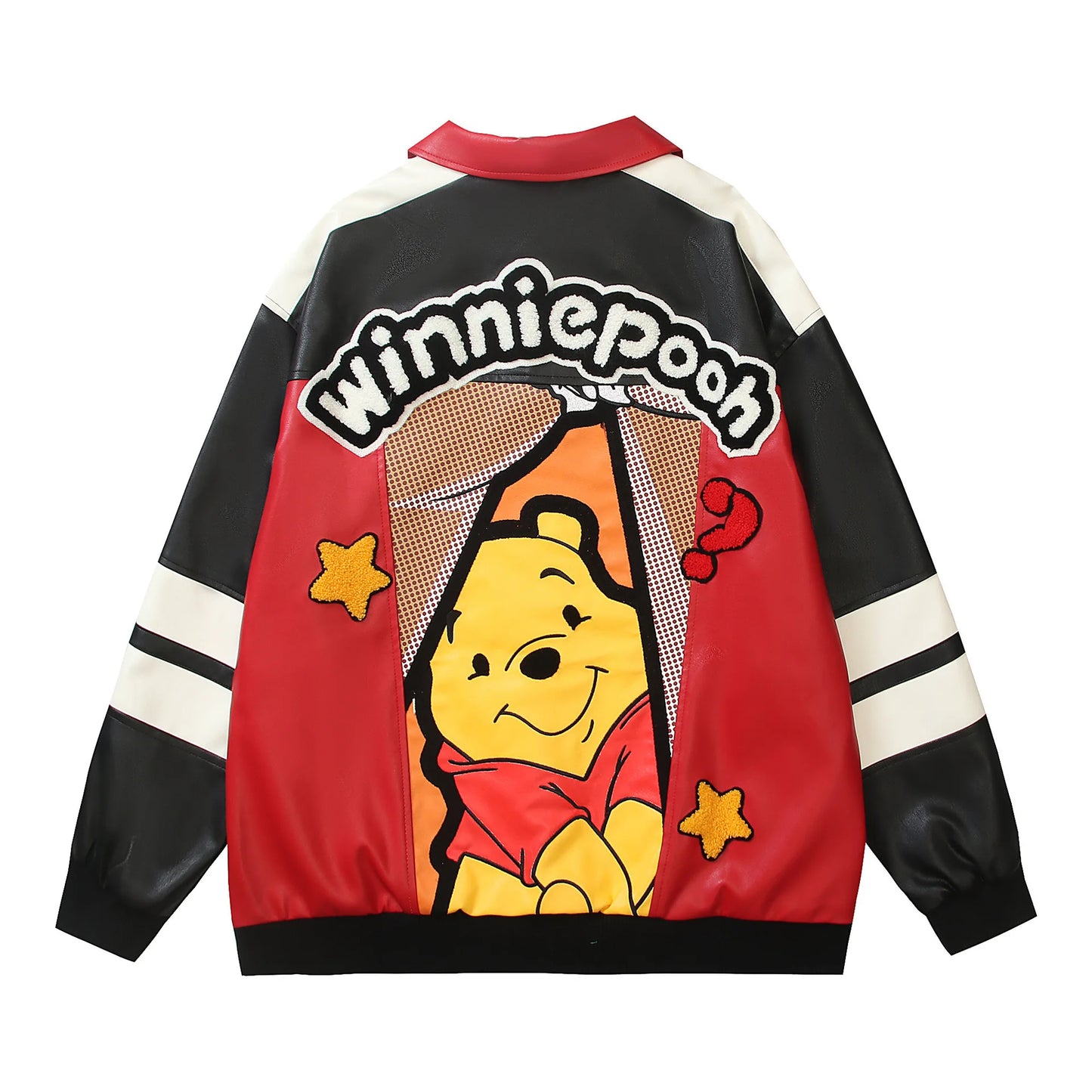 American Retro Bear PU Leather Jacket for Women Autumn and Winter Casual Loose Top Loose-Fitting Casual Couple Leather Jacke