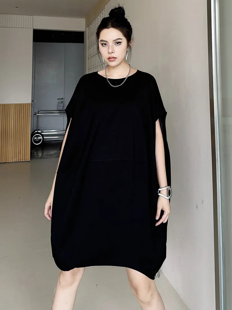 Black And White Loose Fit Cotton Mini Dress for Women