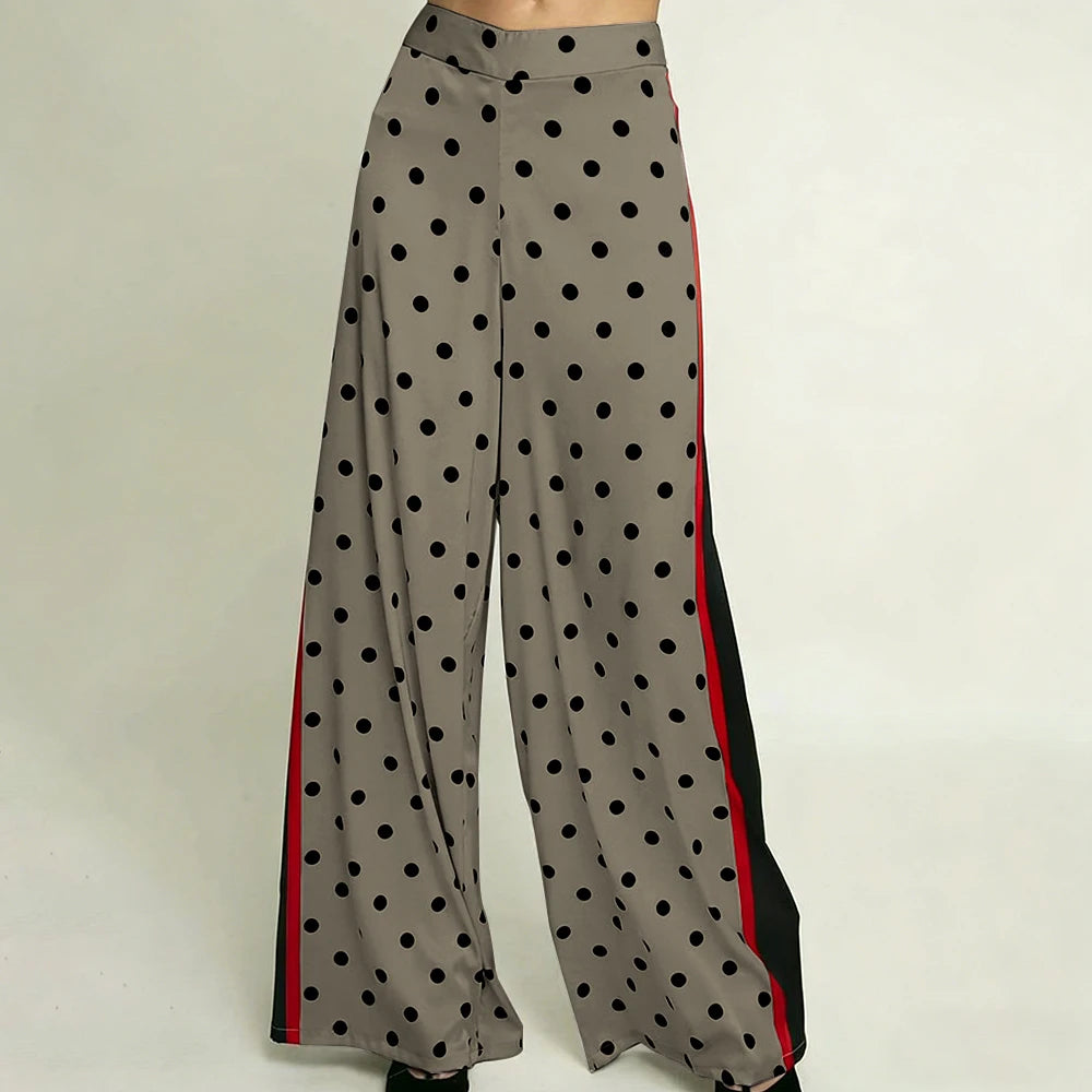 Elegant High Waist Polka Dot Wide Leg Satin Pants For Women