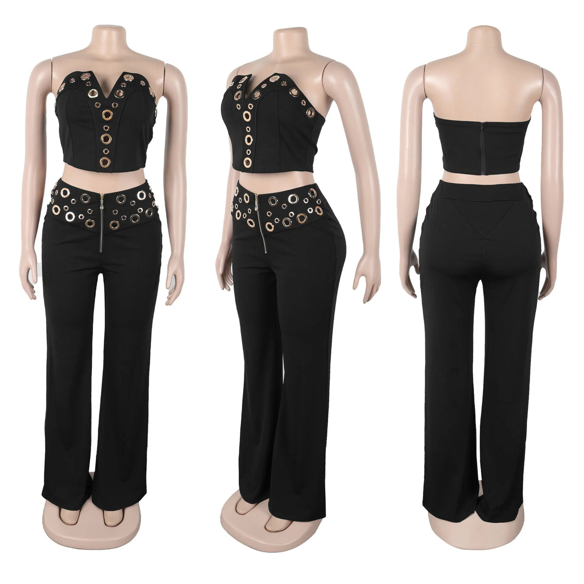 V Neck Top And Wide Leg Pants Set